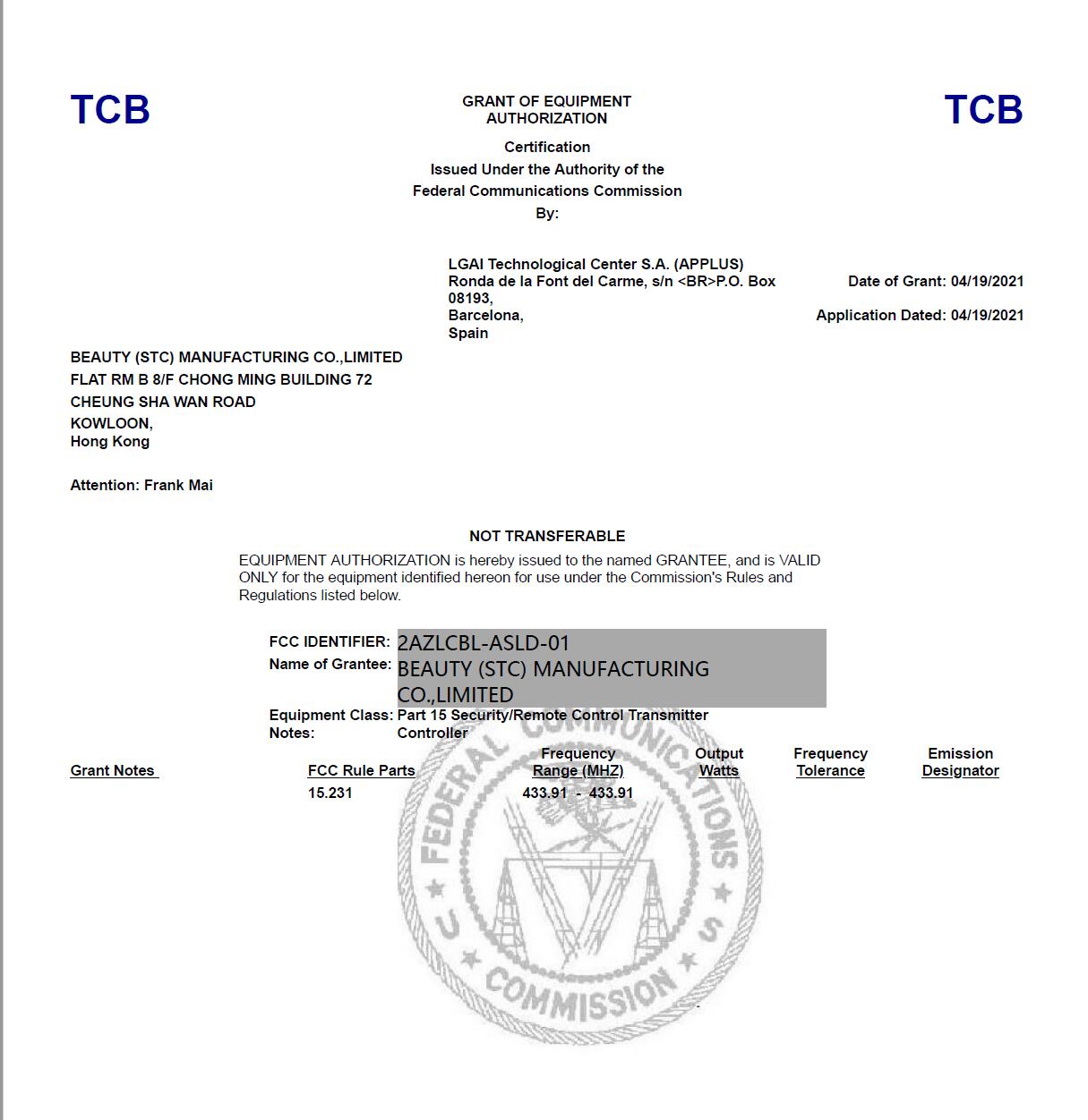 FCC Certs FCC Certs
