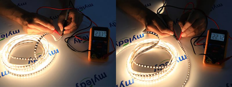 Illustrative example of 24v vs 12v led strip from Google Search