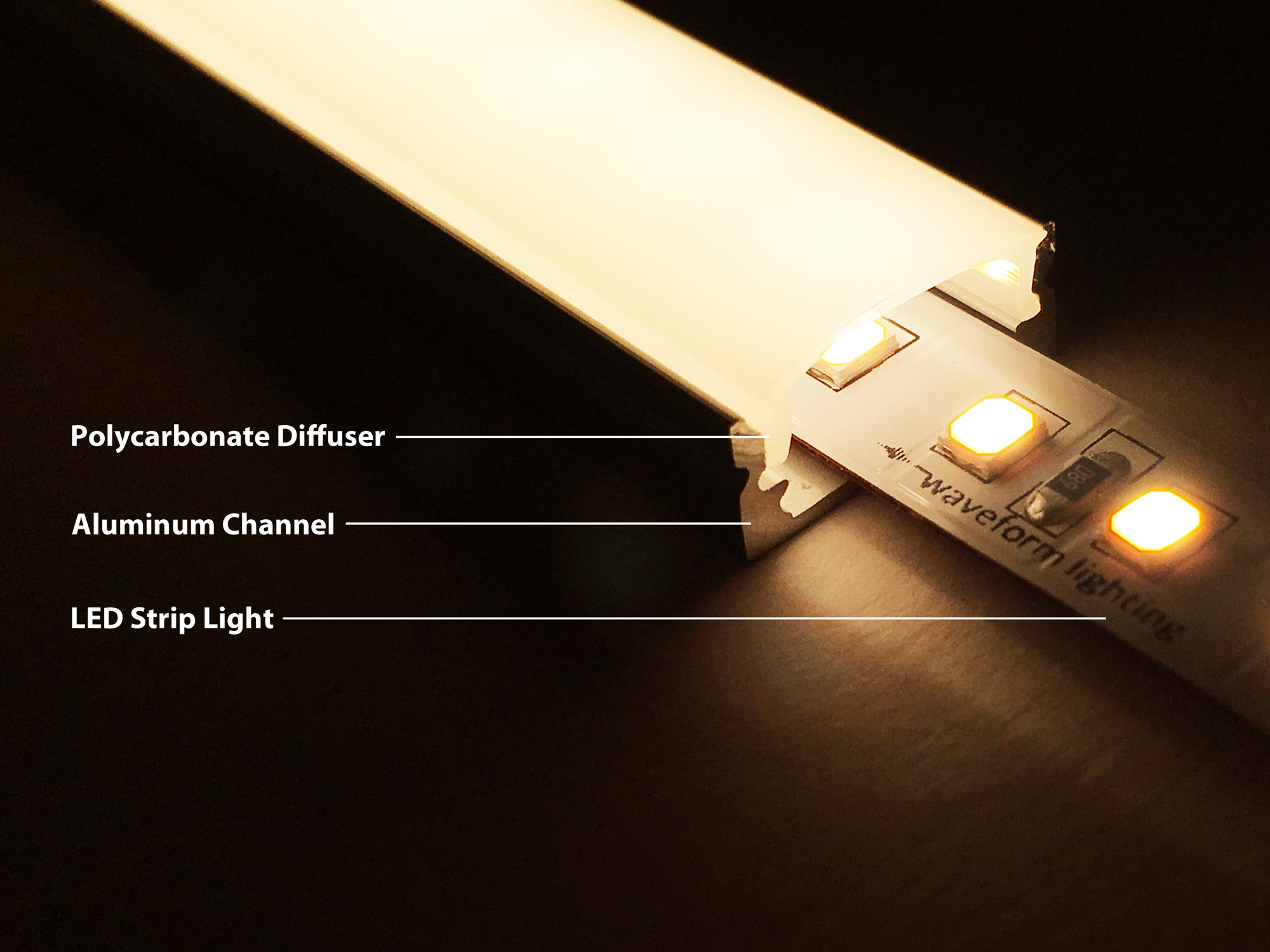 Illustrative example of aluminium led strip channel