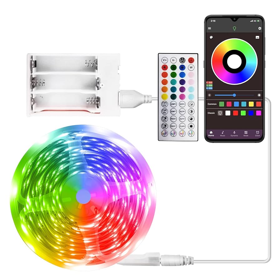 Illustrative example of battery operated led strip lights with remote
