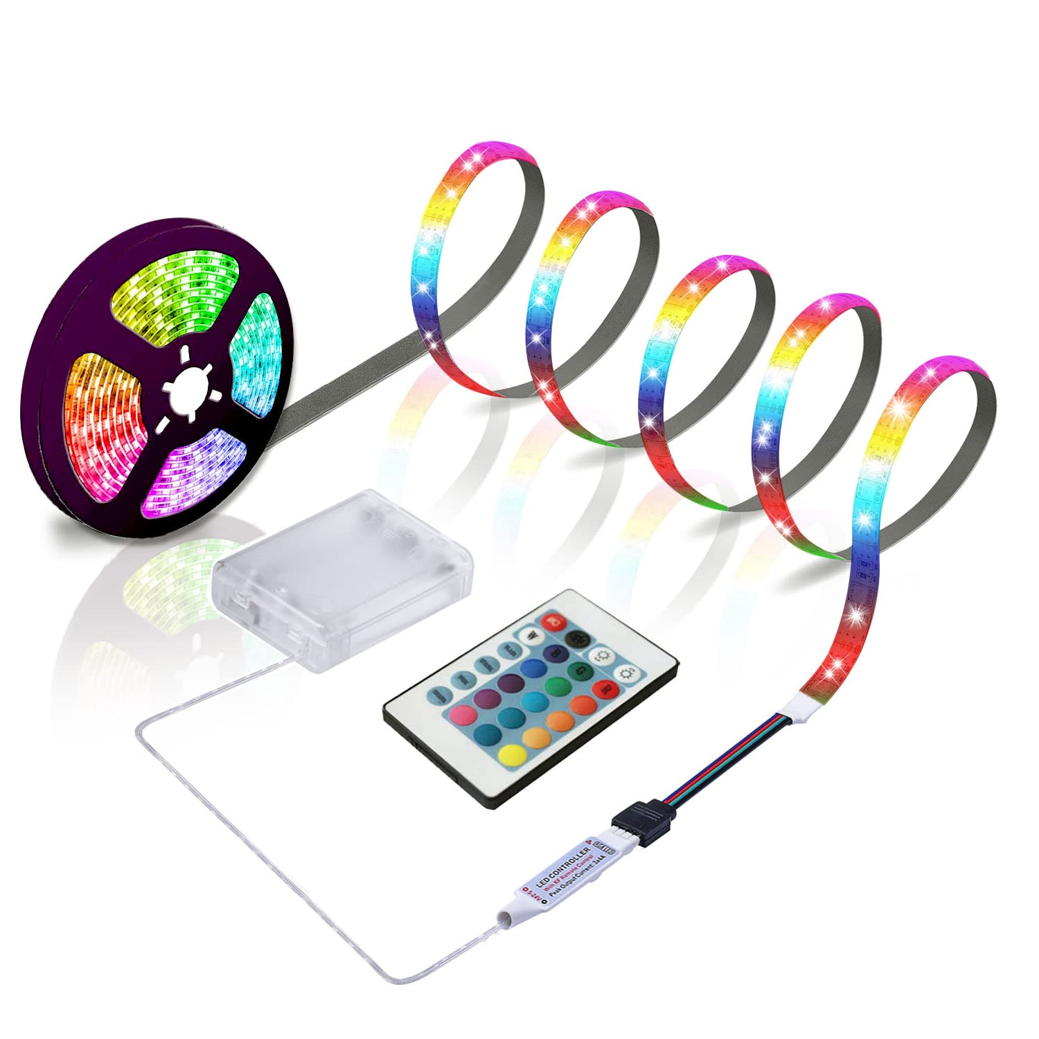 Illustrative example of battery powered led strip with remote