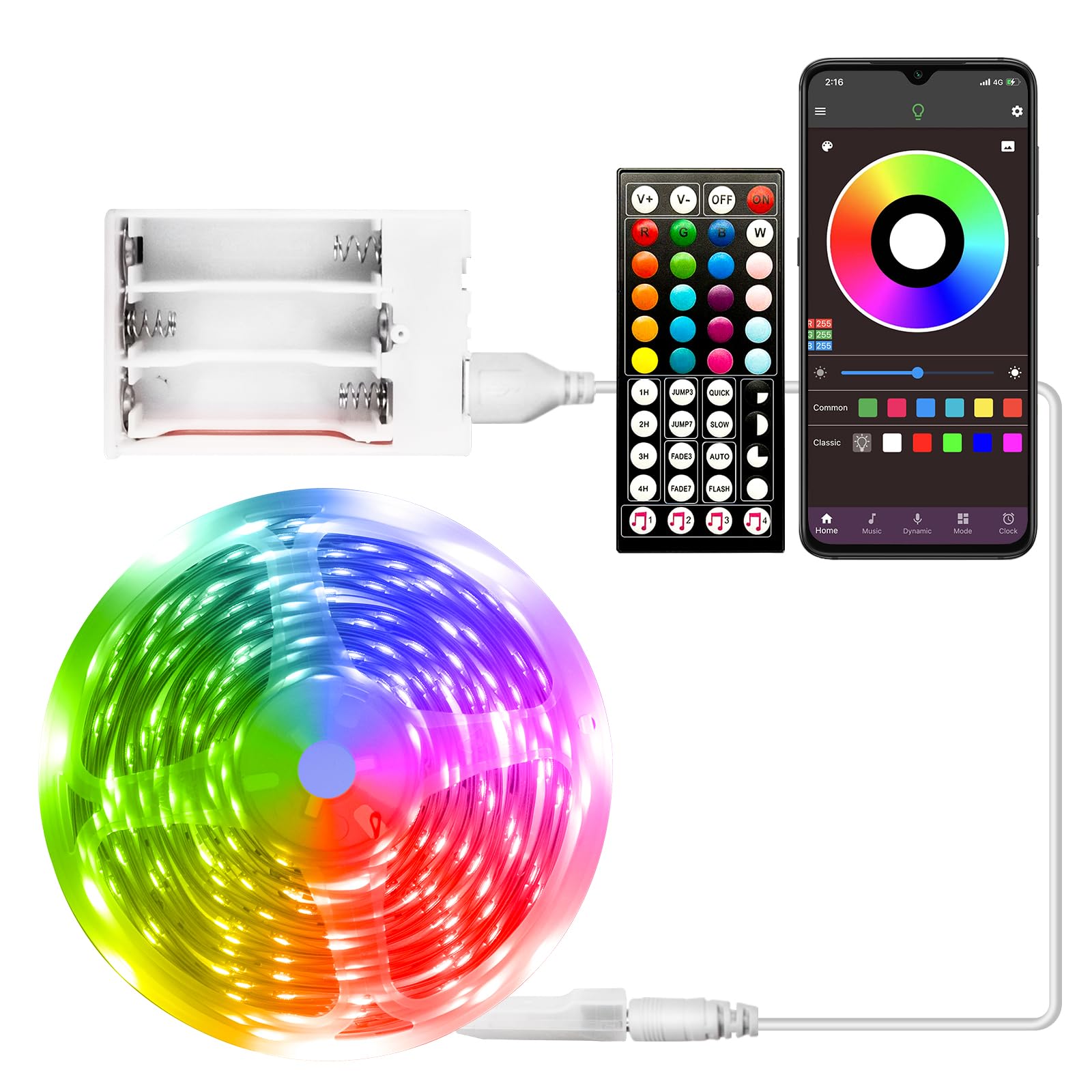 Illustrative example of battery powered led strip with remote