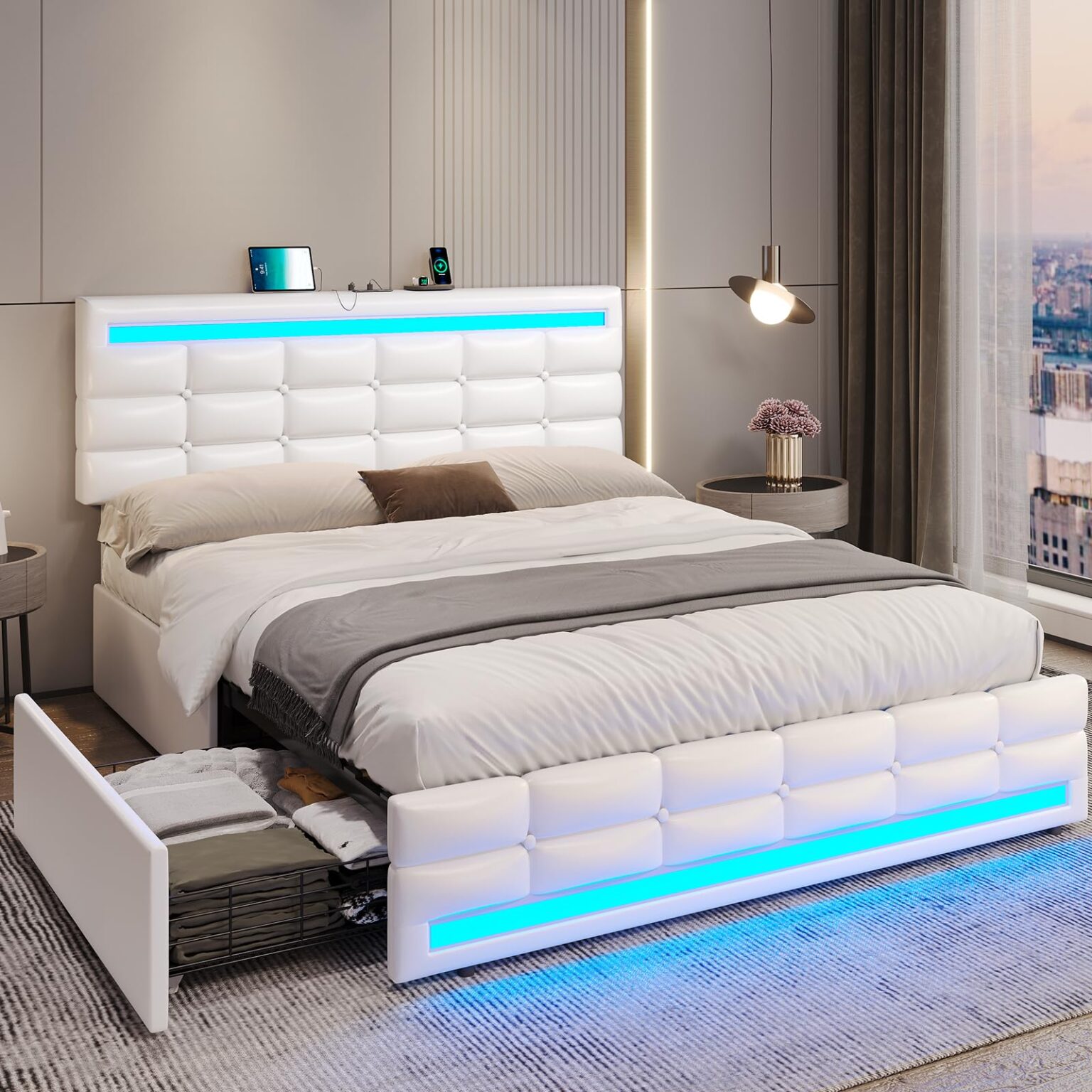 Illustrative example of full bed frame with led lights from Google Search