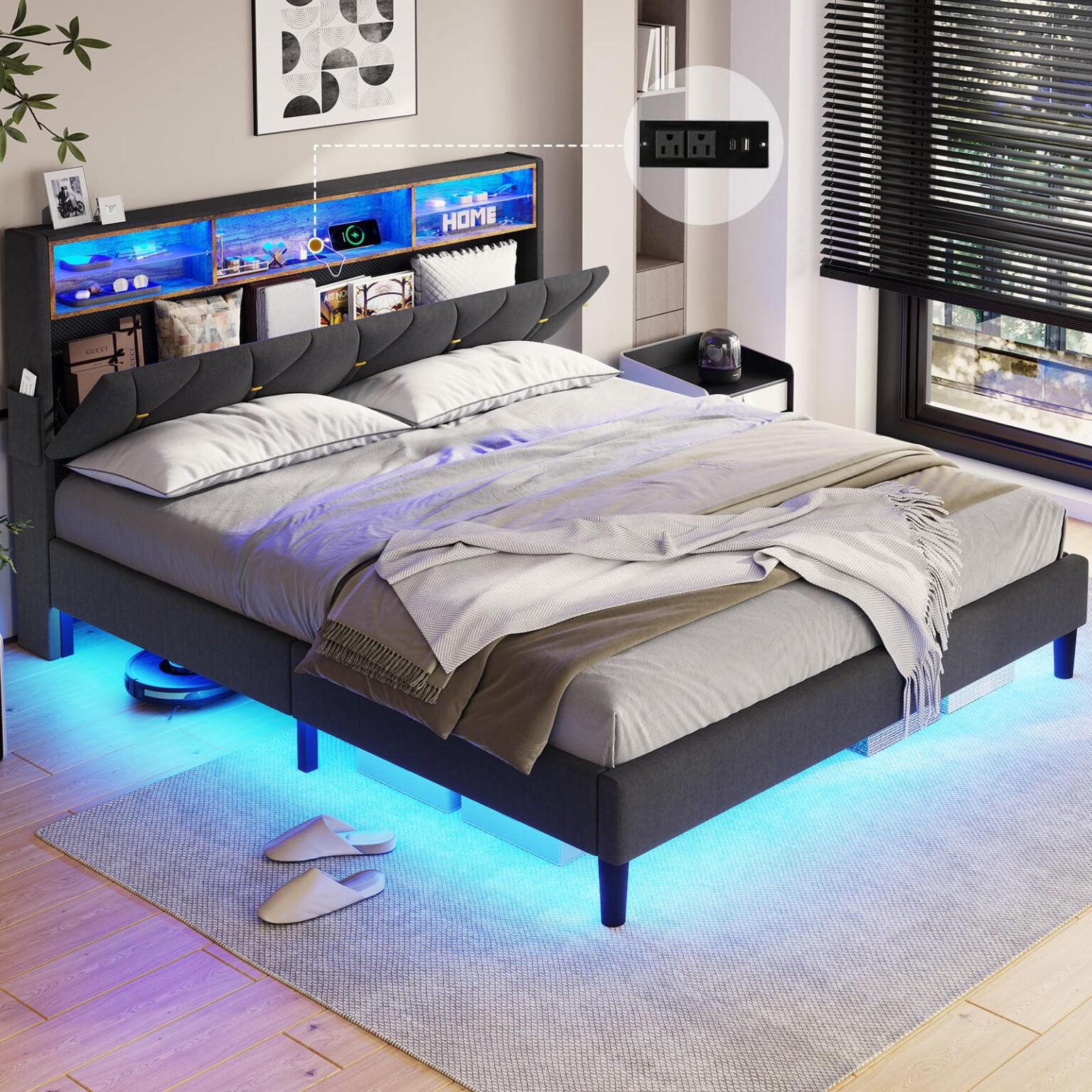 Illustrative example of full size beds with led lights from Google Search