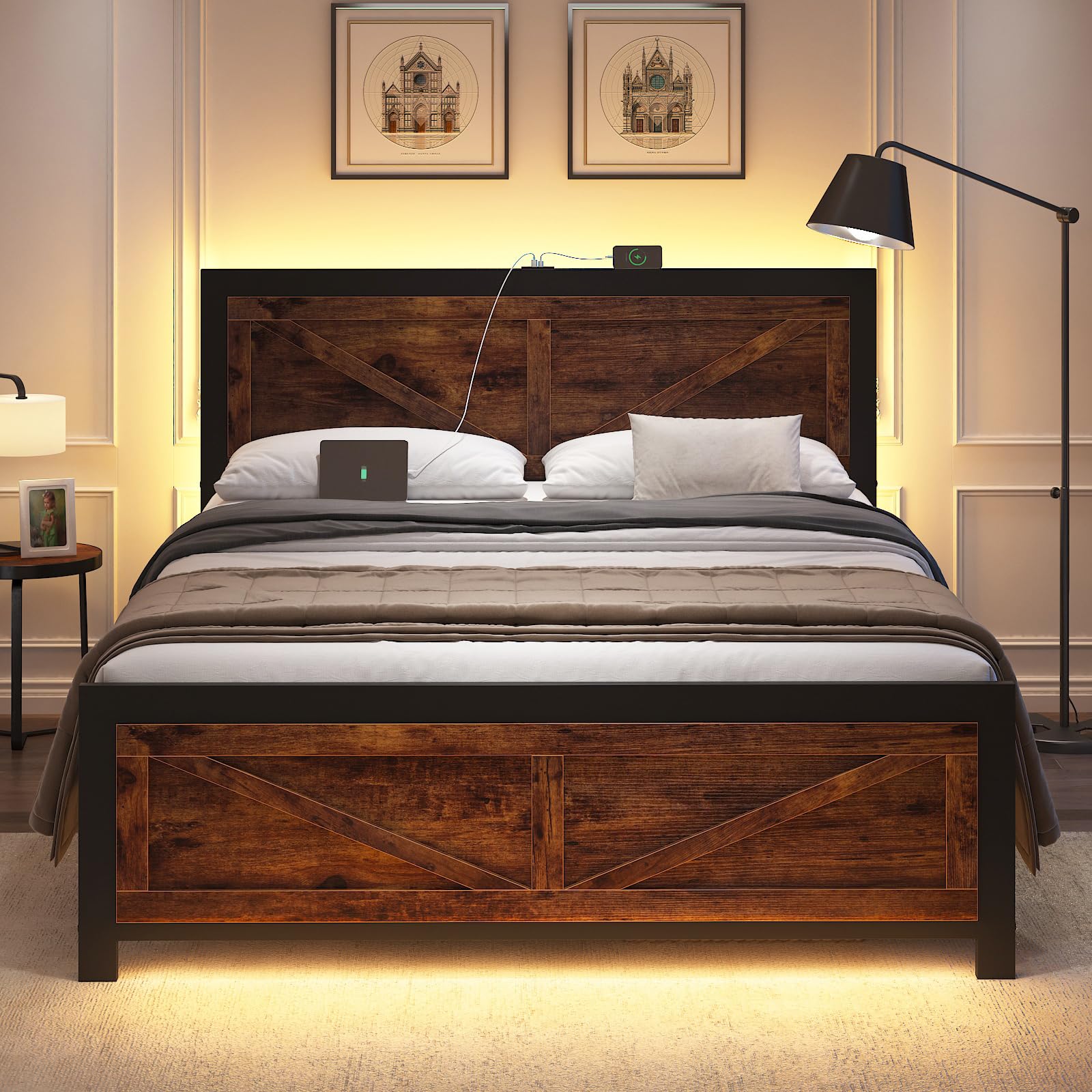 Illustrative example of king size bed with led