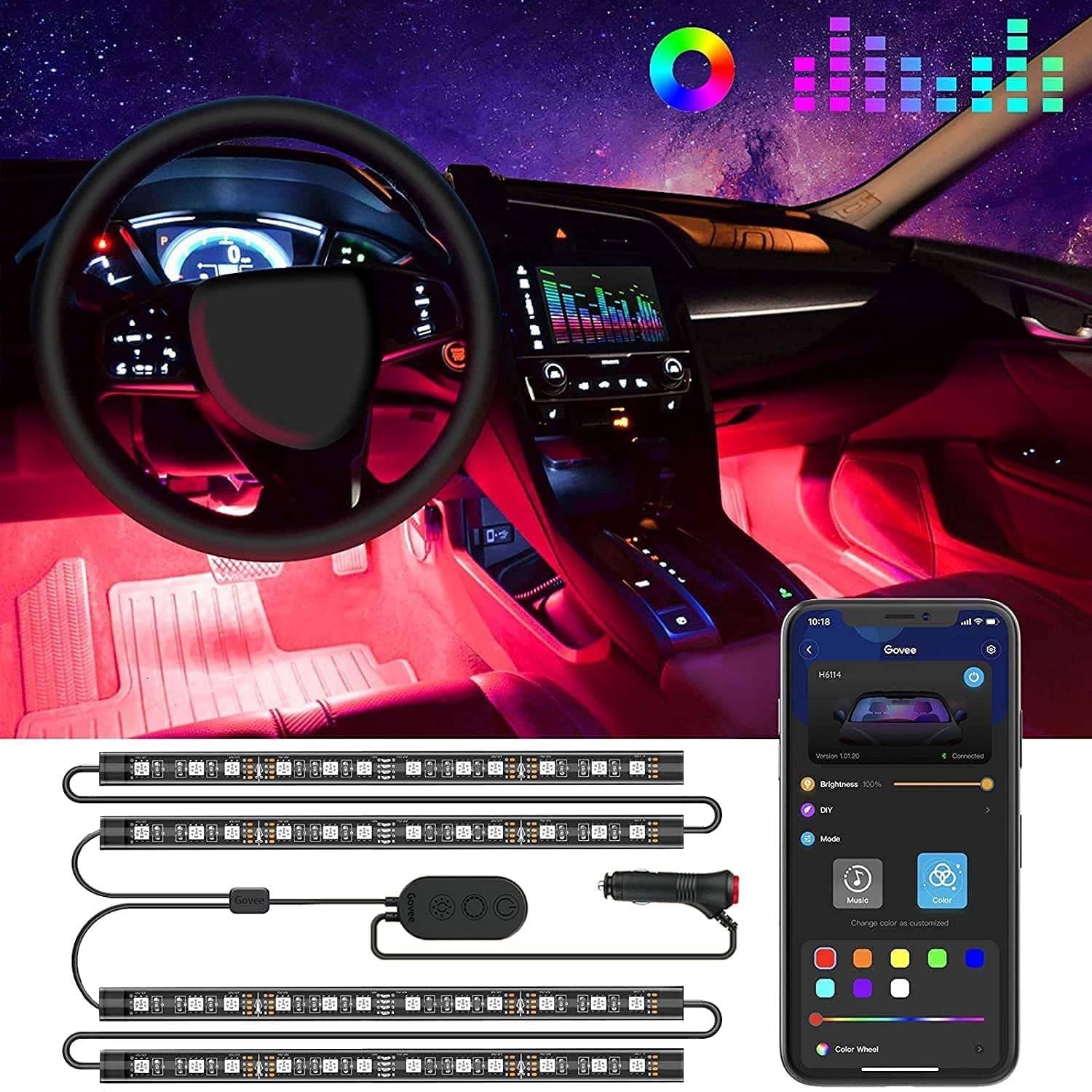 Illustrative example of led light strips inside car from Google Search