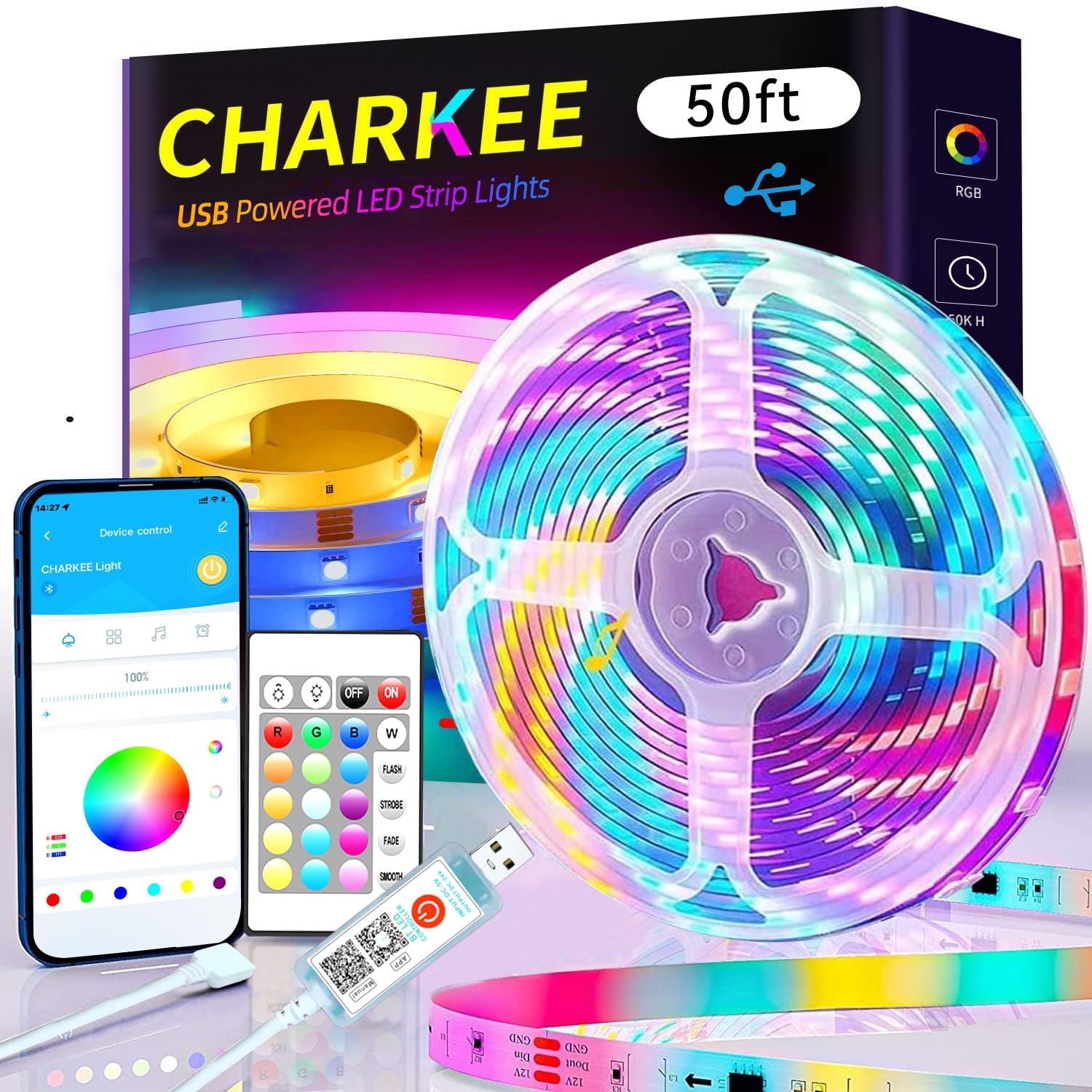 Illustrative example of led light strips with usb