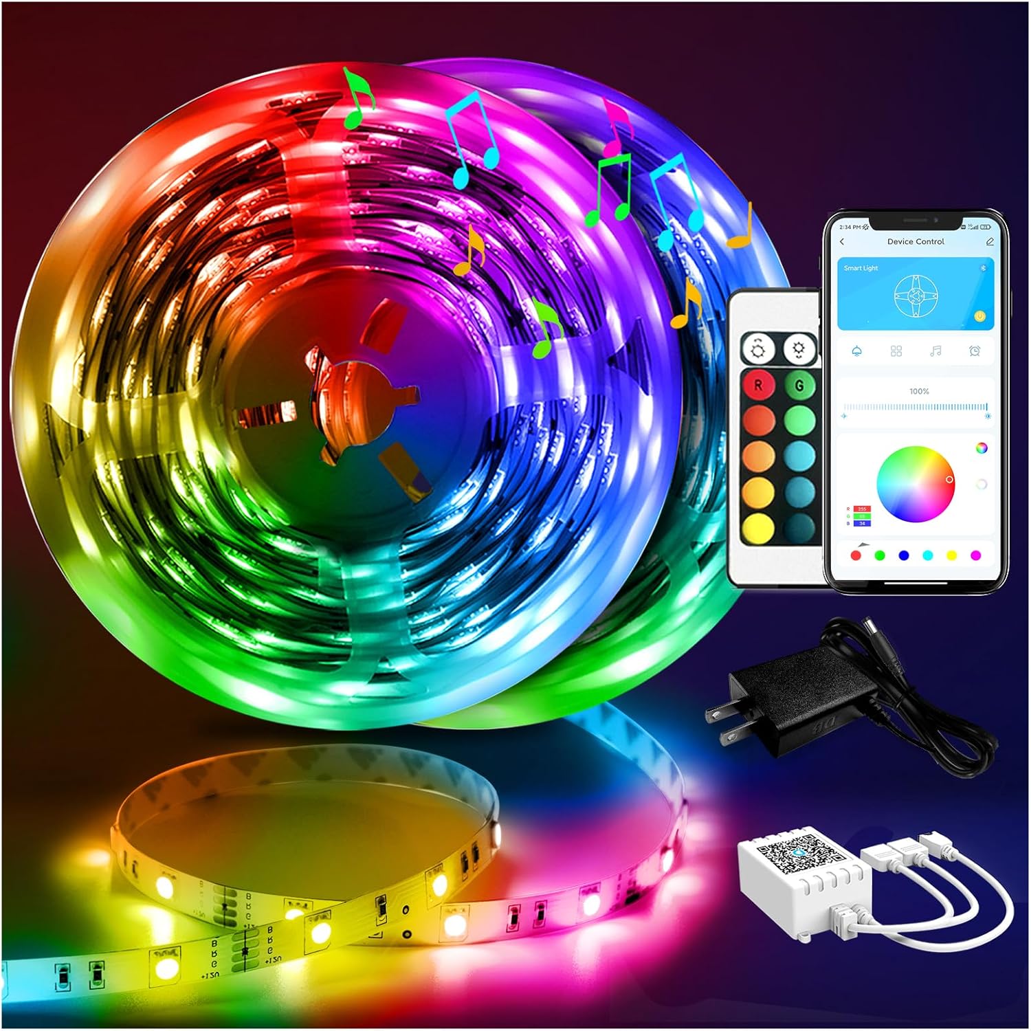 Illustrative example of led lights strips 100 ft from Google Search