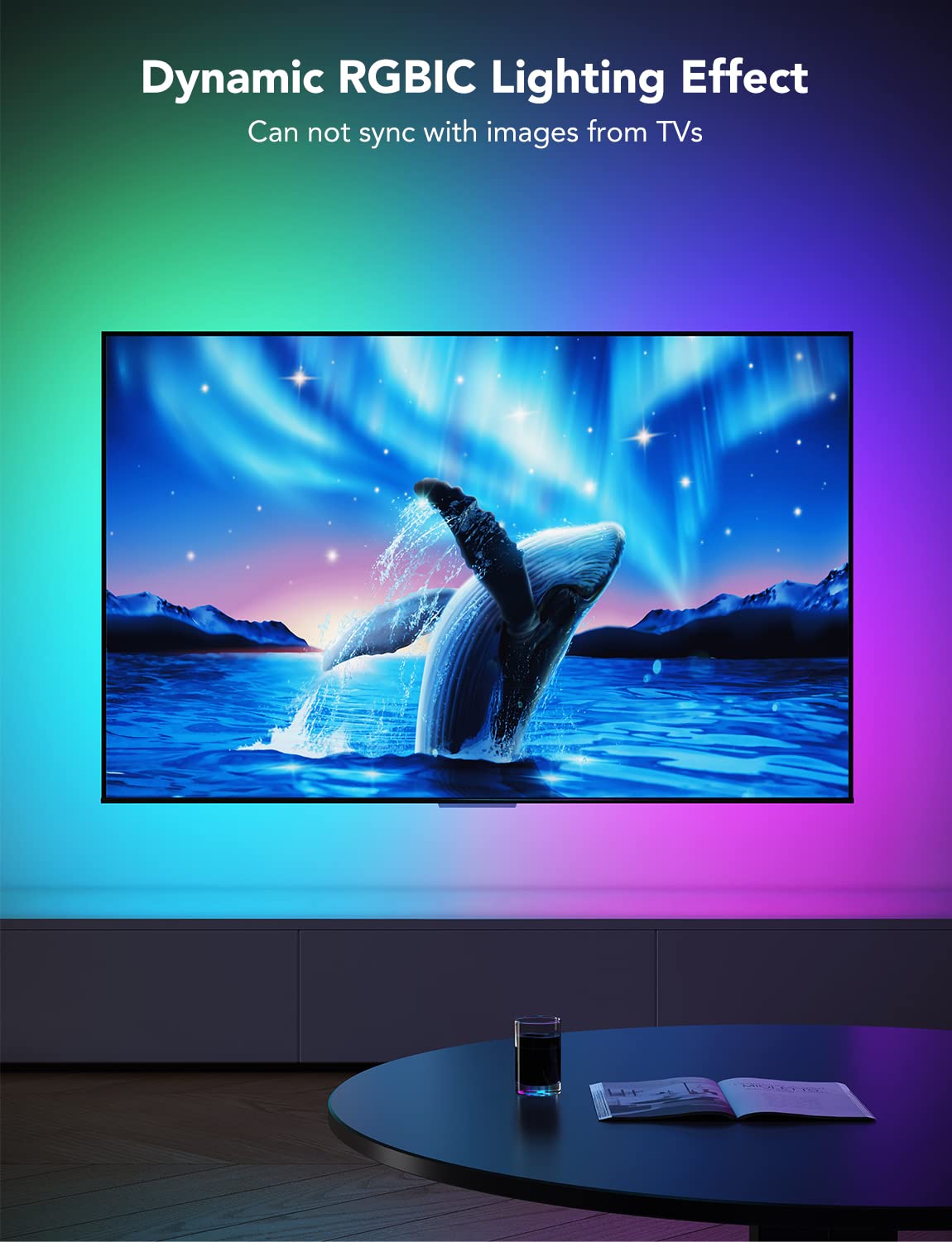 Illustrative example of led strip lights behind tv
