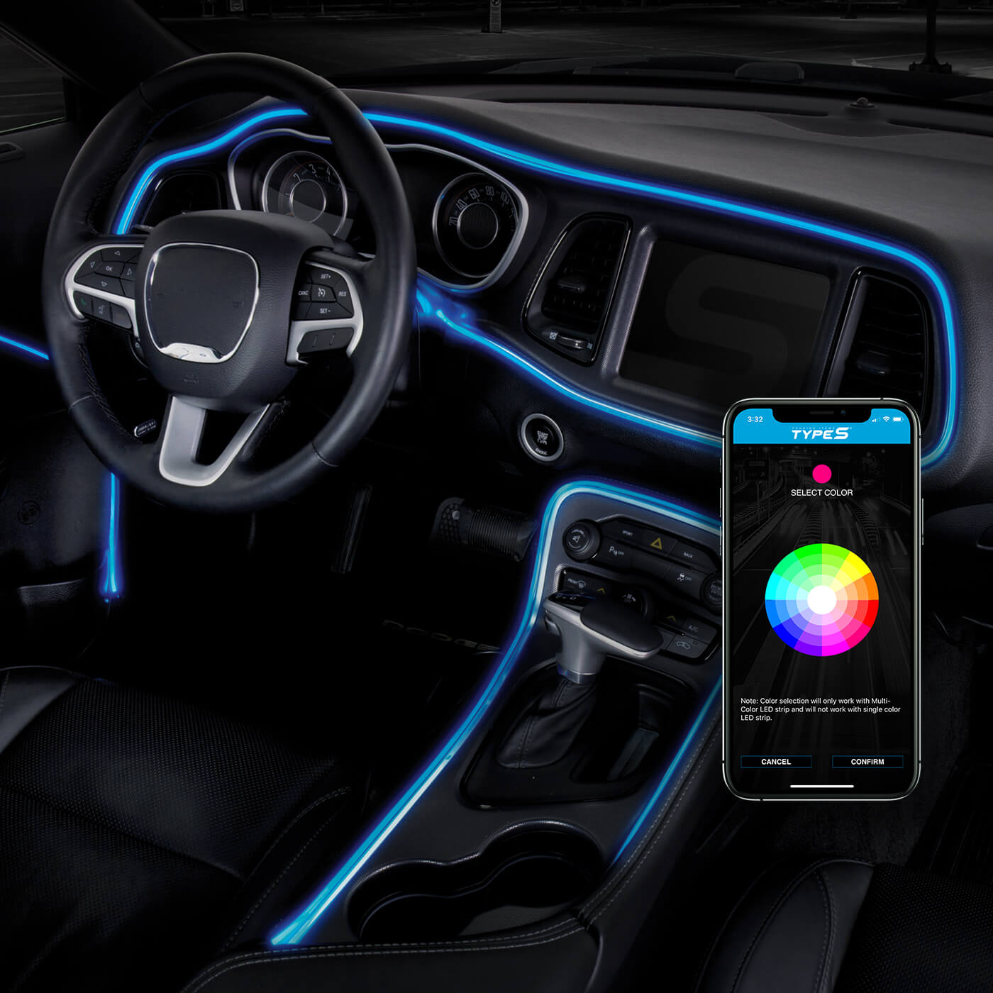 Illustrative example of led strip lights interior from Google Search