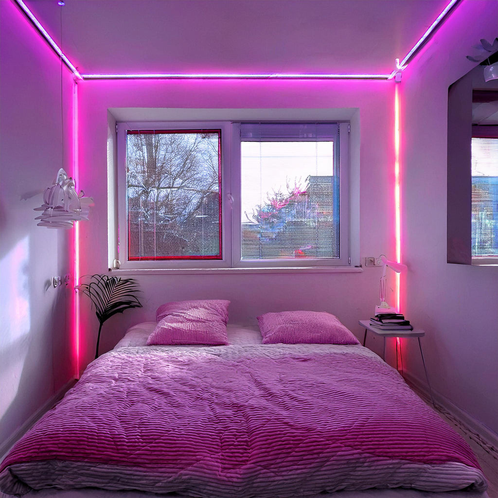 Illustrative example of light room with led strips