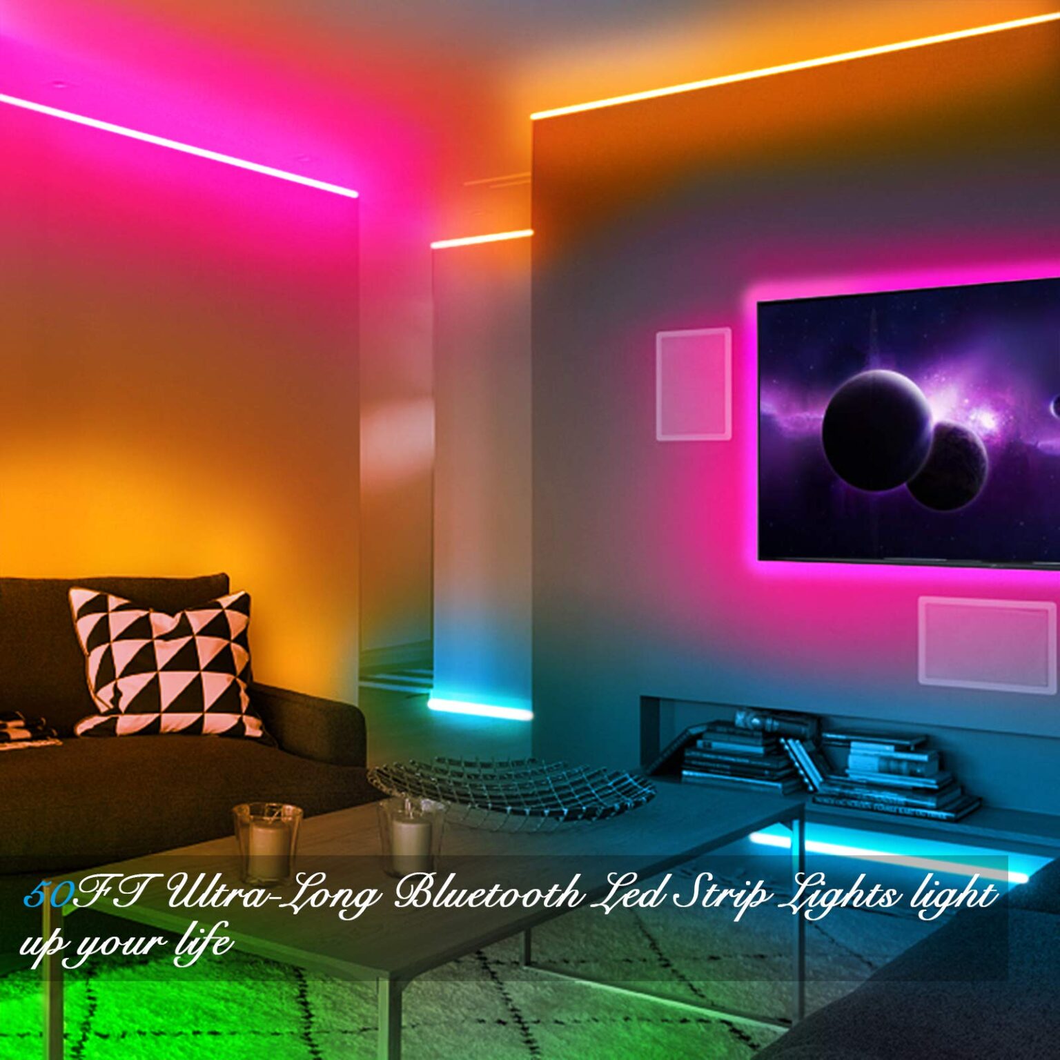 Illustrative example of light room with led strips