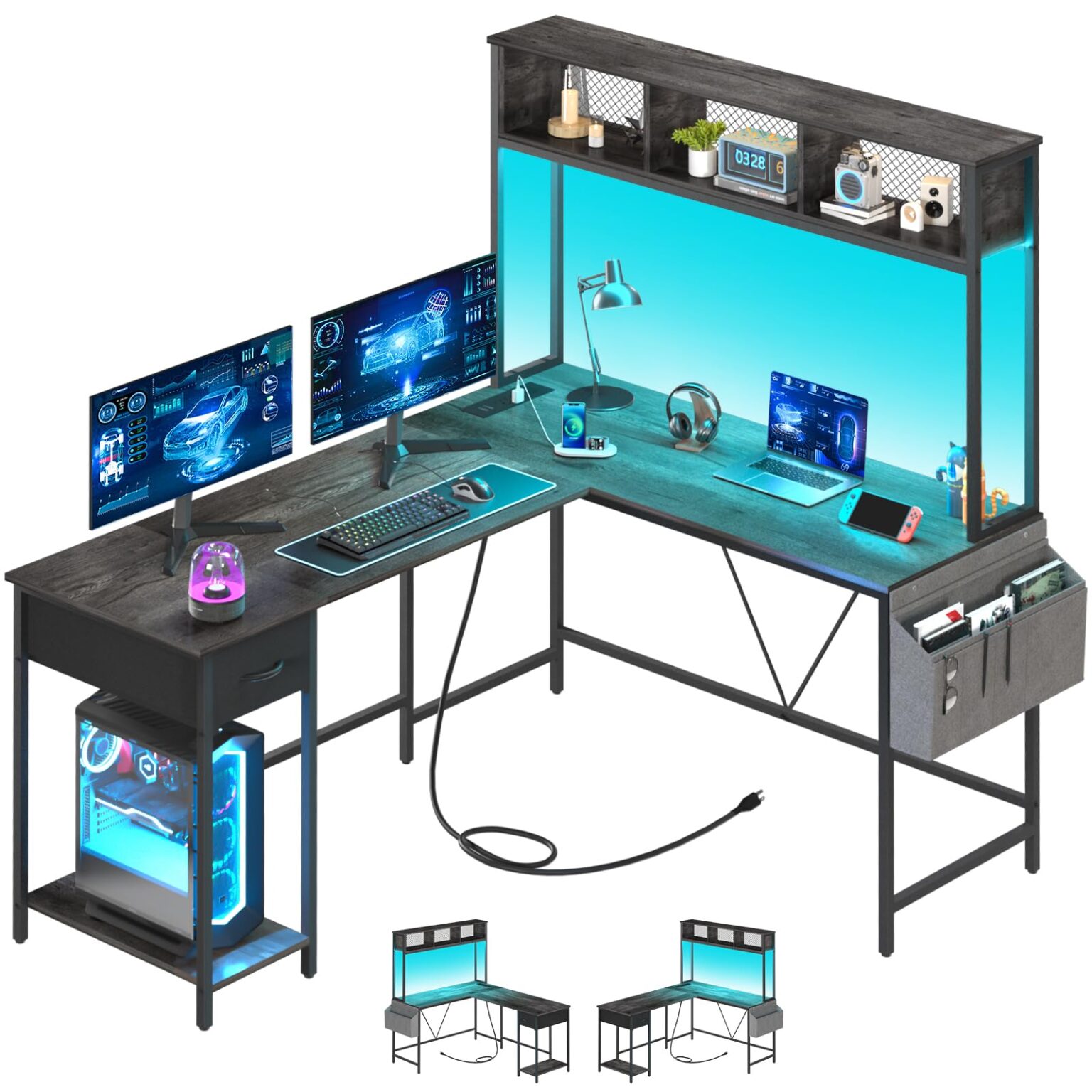 Illustrative example of yoobure l shaped desk gaming desk with led strip from Google Search