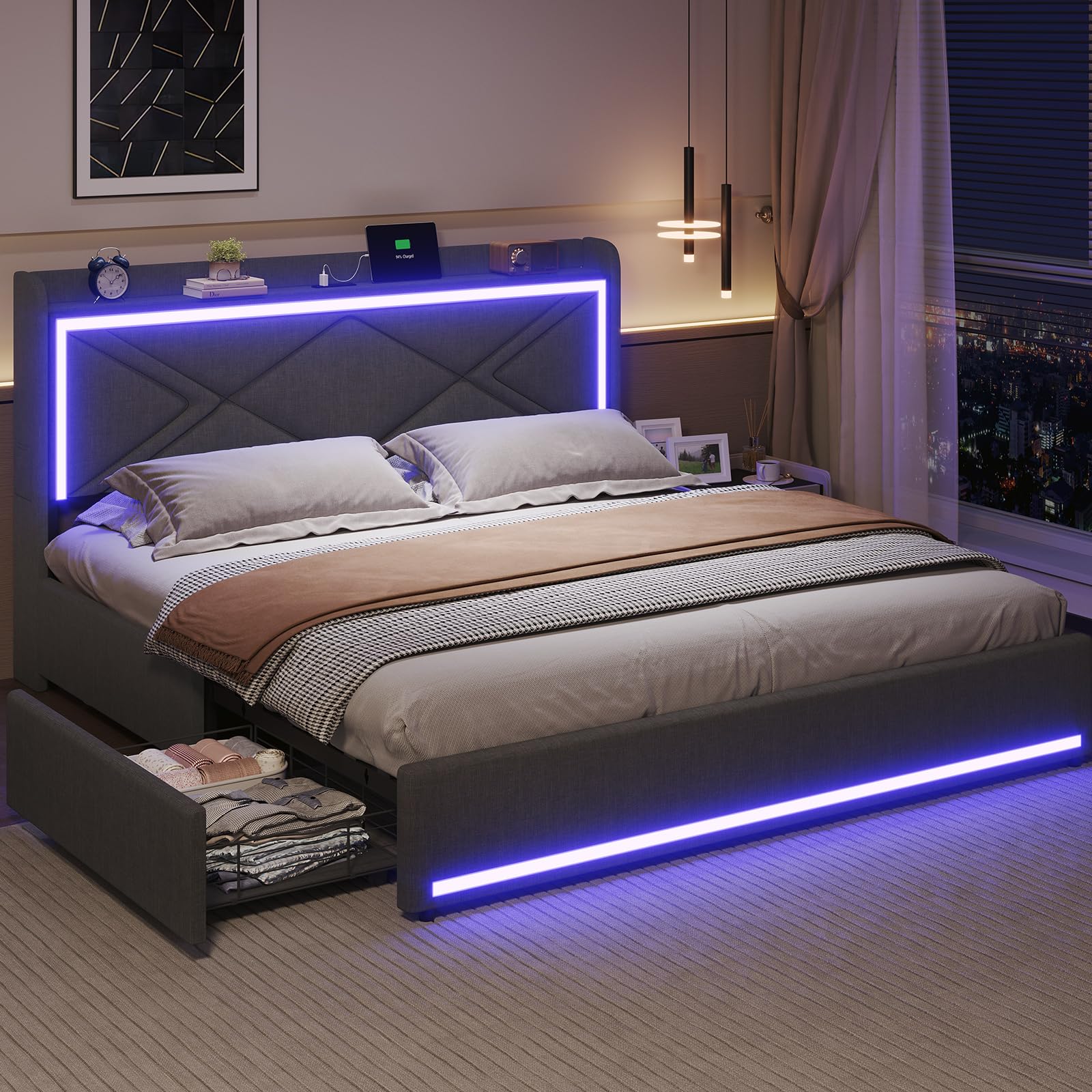 full size beds with led lights