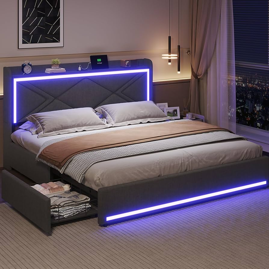 full bed frame with led lights