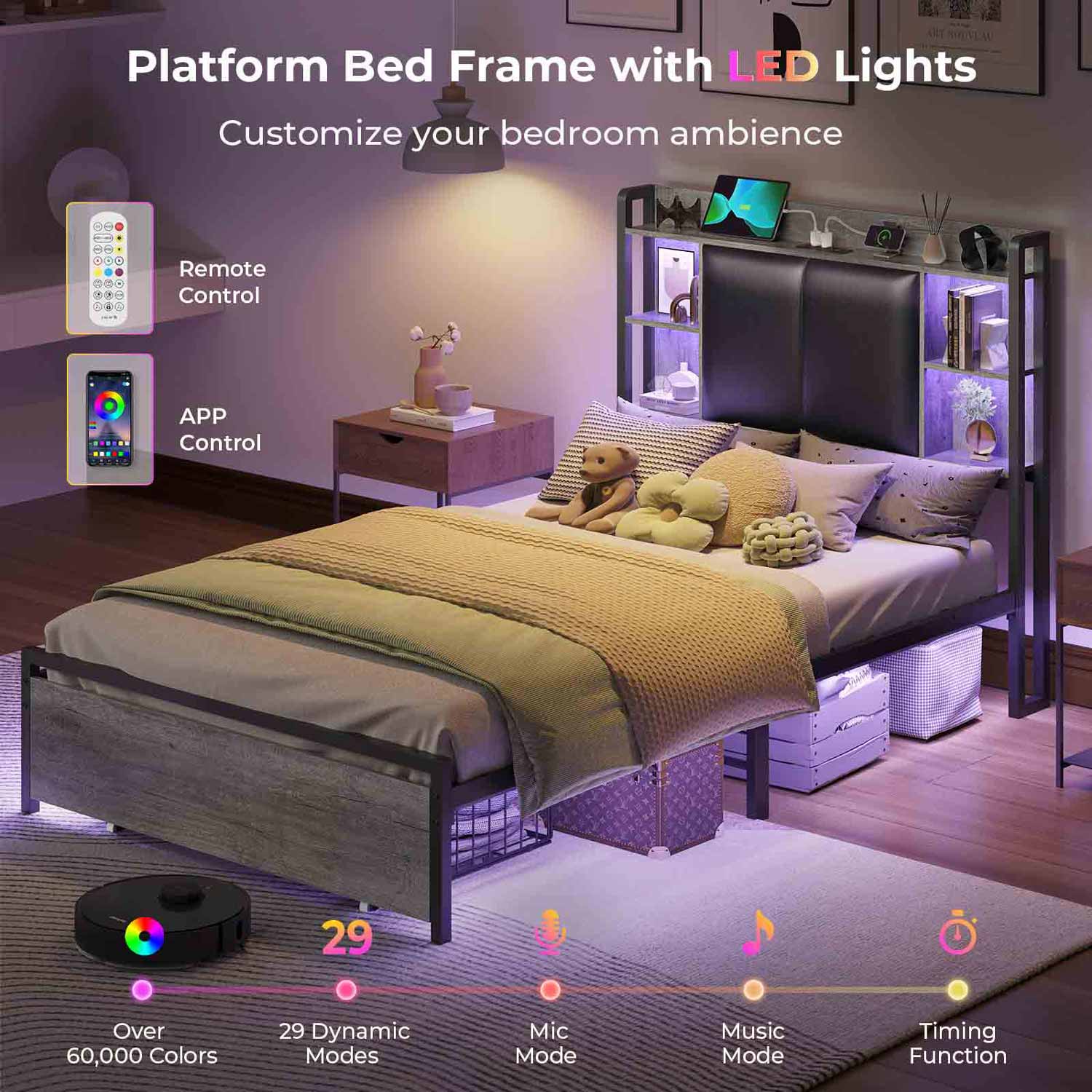 led twin bed frame