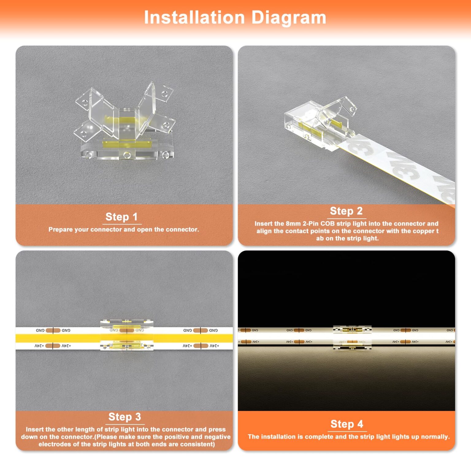 cob led strip connector u shape application